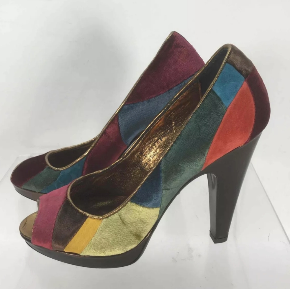 Coach Multicolored Velvet Logo Mosaic Open Toe NWT